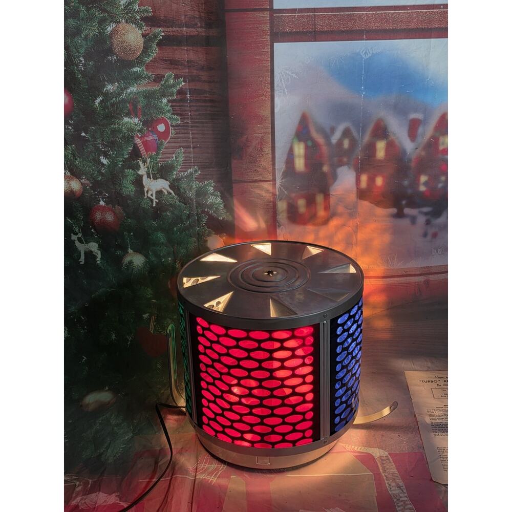 Vtg EVERGLEAM REVOLVING Aluminum Xmas Tree Stand Turbo 4 Color Project Wheel MCM